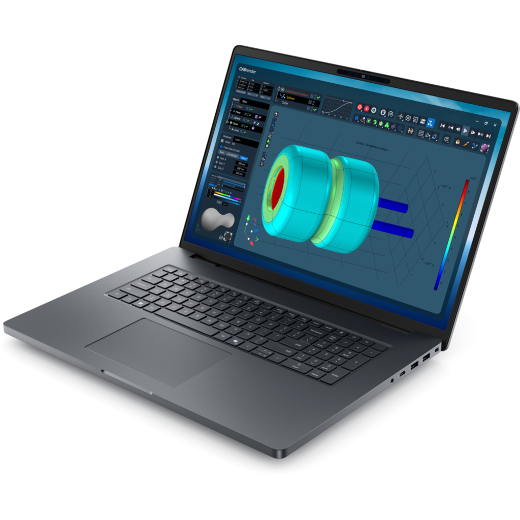 Açık ekranlı gri bir dizüstü bilgisayar, mavi nesneler içeren CAD 3D modelleme yazılımını gösterir.