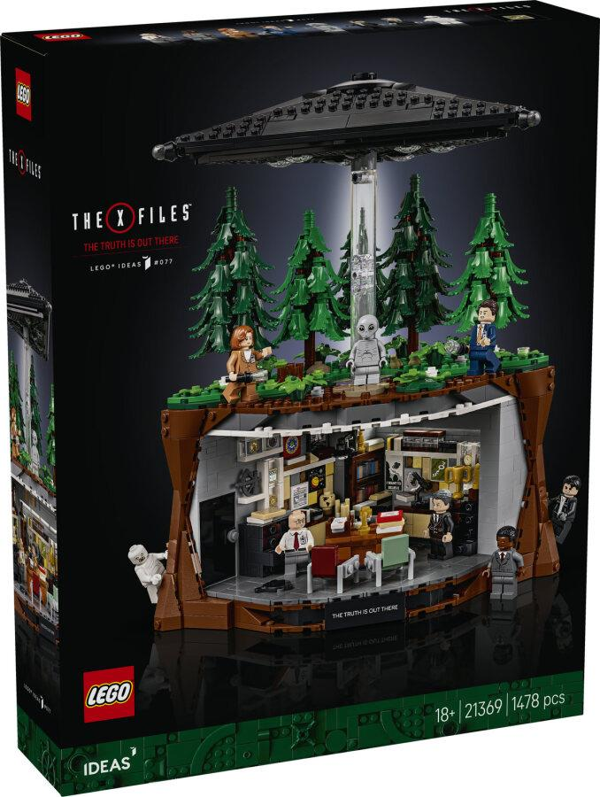 Set Lego X-Files con UFO, alberi e un ufficio sotterraneo dell'FBI.