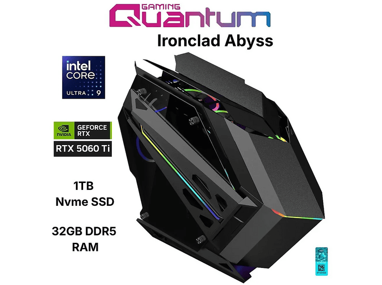 QUANTUM GAMING Ironclad Abyss DDR5 NVMe RTX5060Ti 16 GB 240 mm Sıvı Soğutmalı Intel Core Ultra 9 285K 32 GB RAM 1 TB SSD FreeDOS Oyuncu Masaüstü Bilgisayar