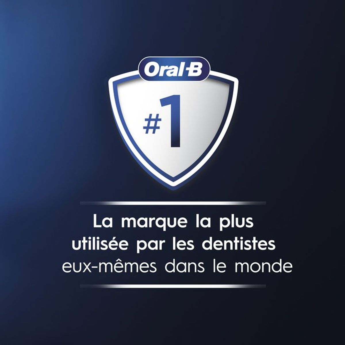 Logo Oral-B con scudo e numero 1 su sfondo blu scuro.