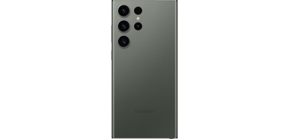 Beş kamera lensine ve Samsung logosuna sahip gri bir Samsung akıllı telefonun arkası.