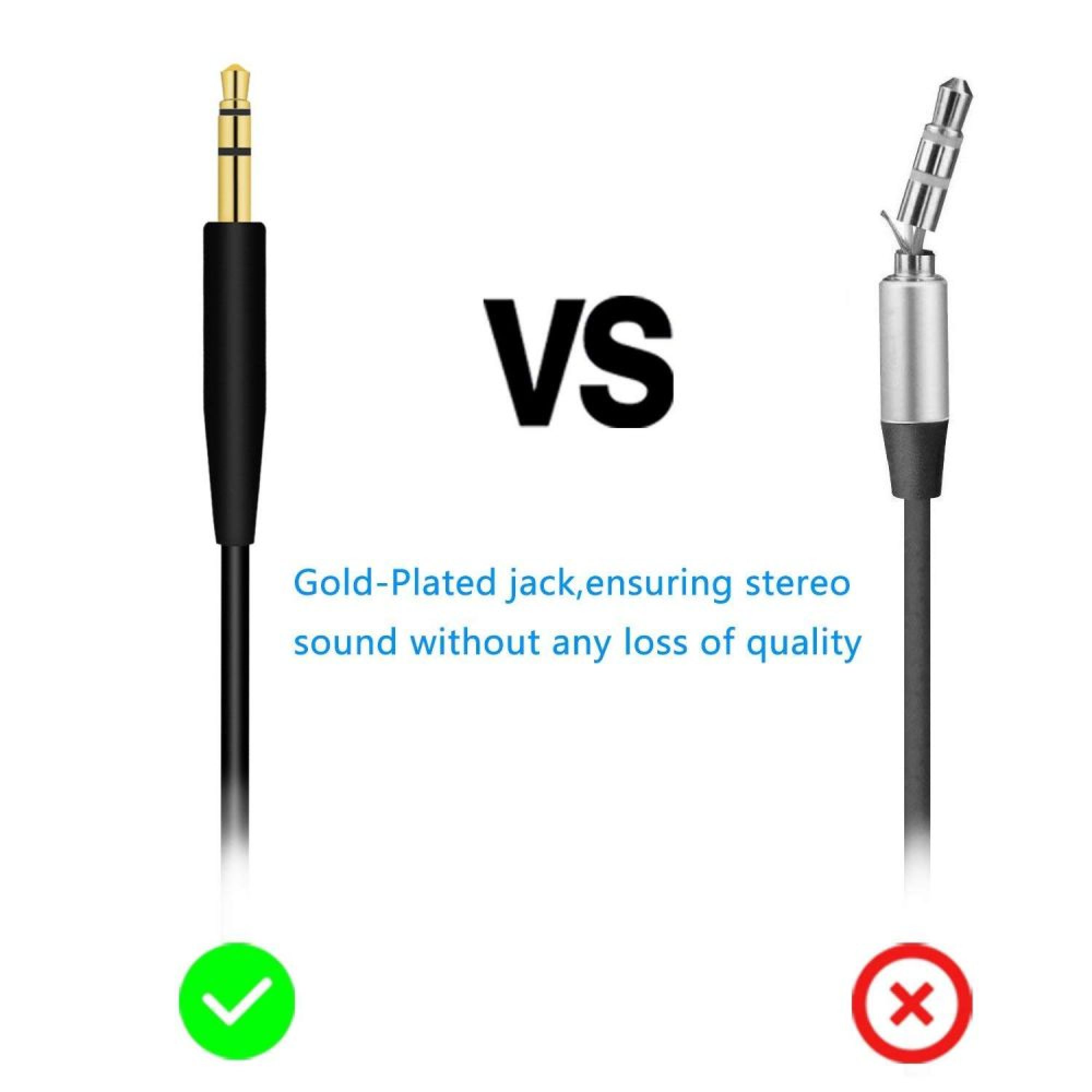 Vergleich zweier Klinkenstecker: Ein intakter goldener Stecker (grüner Haken) und ein abgebrochener silberner (rotes X).