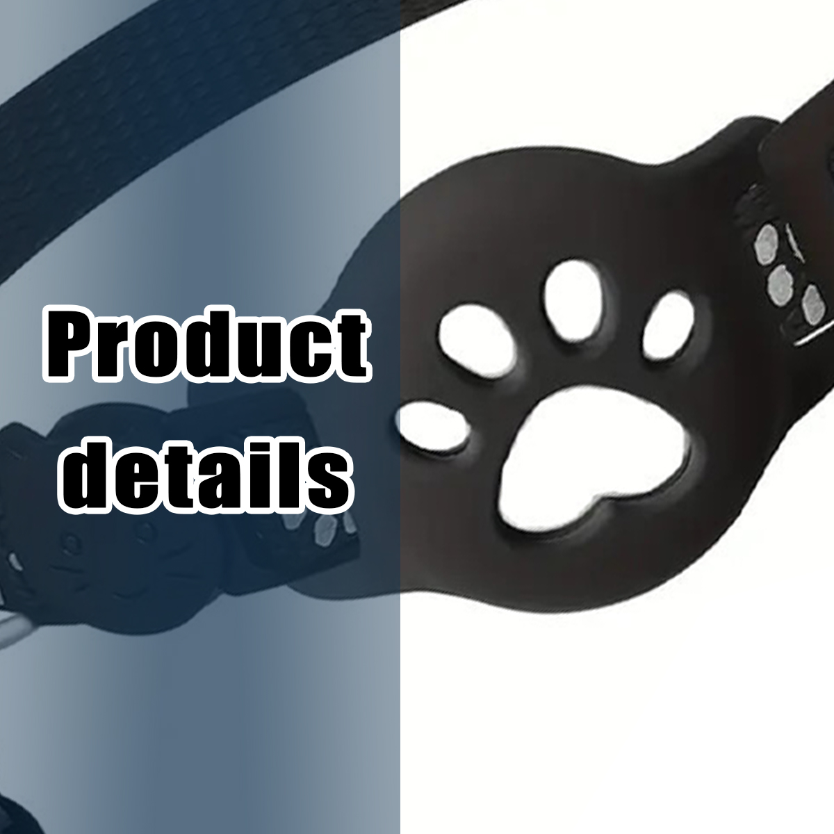Schwarzes Tierhalsband mit Pfotenabdruck-Aussparung und Text Product details.