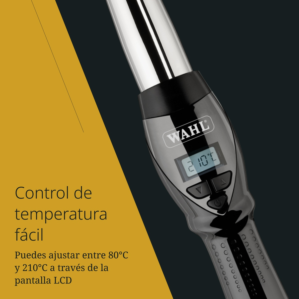 Wahl Haarglätter mit LCD-Display zeigt 210 Grad Celsius an.