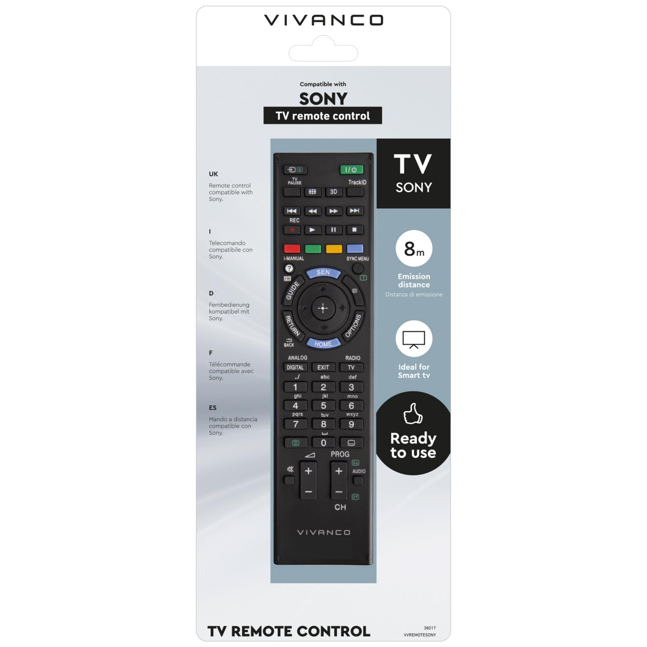 Telecomando TV di ricambio Vivanco per Sony nella confezione.