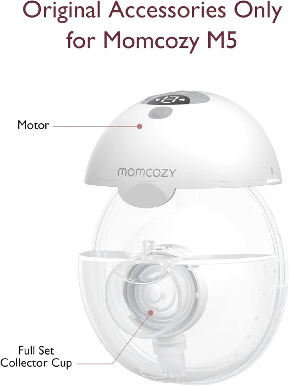 Schema del Momcozy M5 che mostra motore e coppa di raccolta.