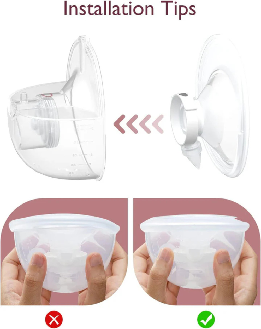 Guida all'installazione del tiralatte con impugnature corrette e scorrette.