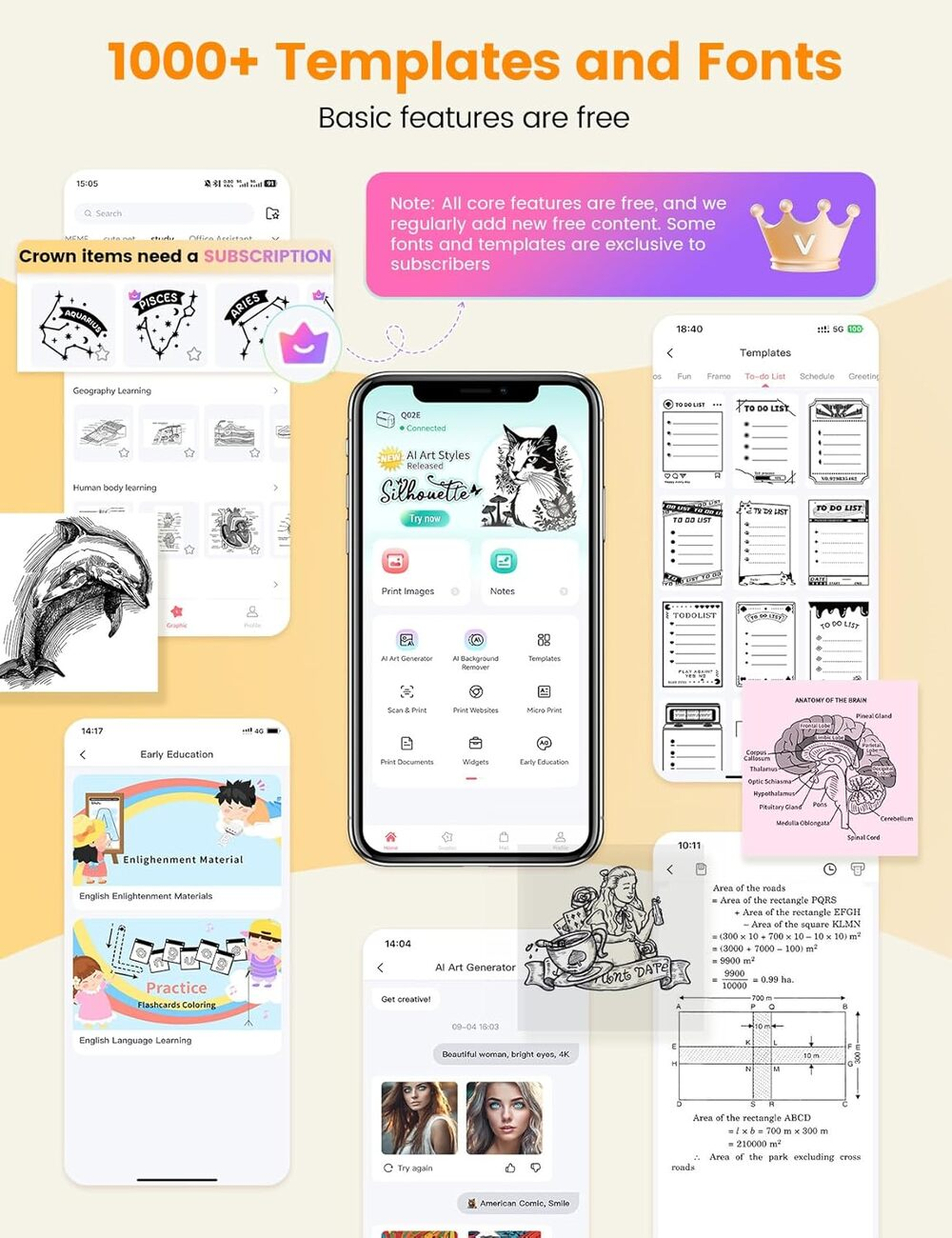 Écran de smartphone affiche interface d'application avec modèles et fonctionnalités.