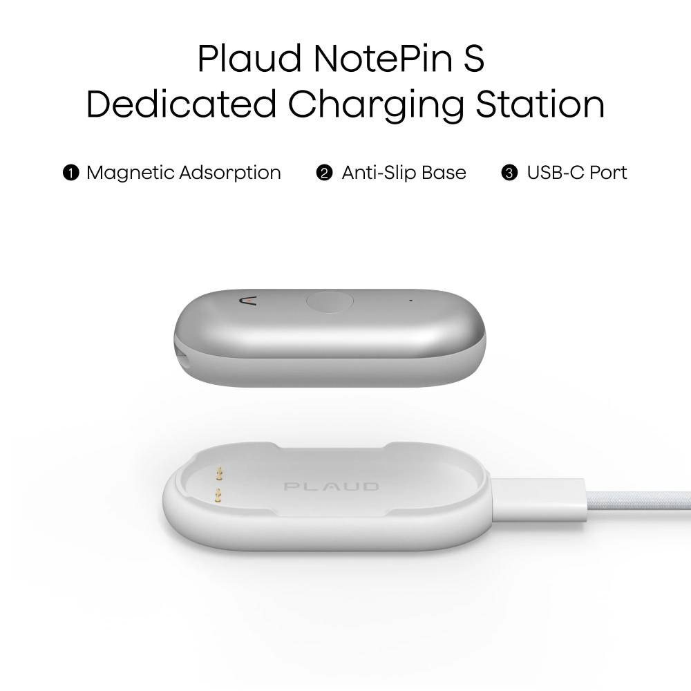 Plaud NotePin S Ladestation mit magnetischer Adsorption und USB-C-Anschluss.