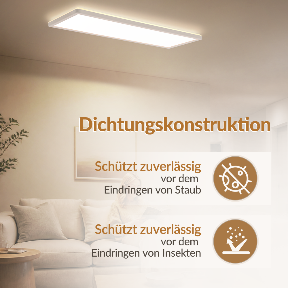 Una lámpara de techo en una sala con gráficos que protegen contra polvo e insectos.