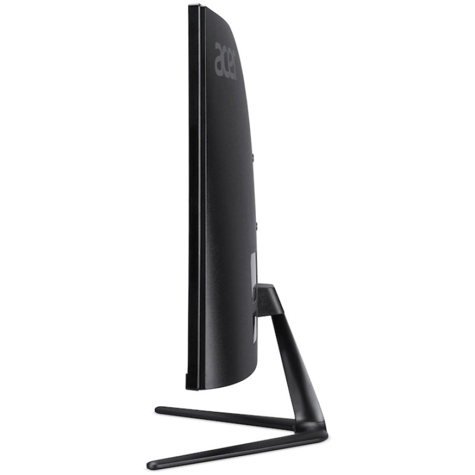Vista laterale di un monitor Acer curvo nero su supporto a V.