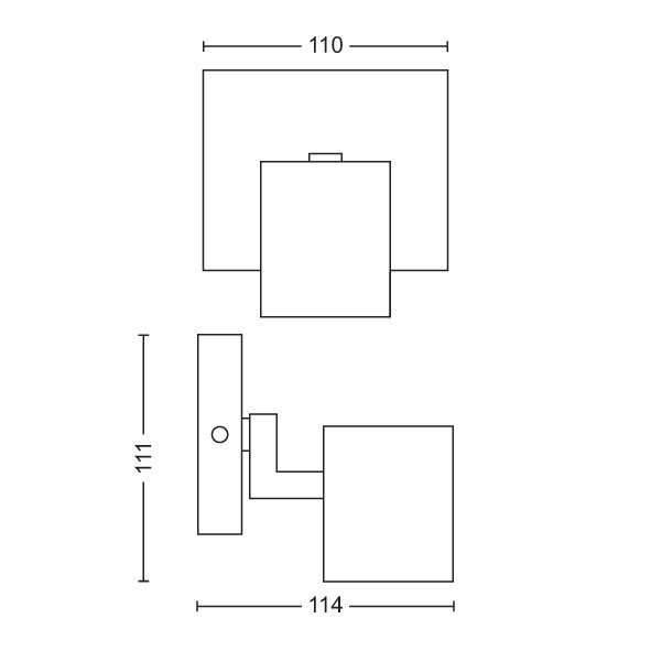Technische Zeichnung einer Wandlampe mit Maßen von 110, 111 und 114.