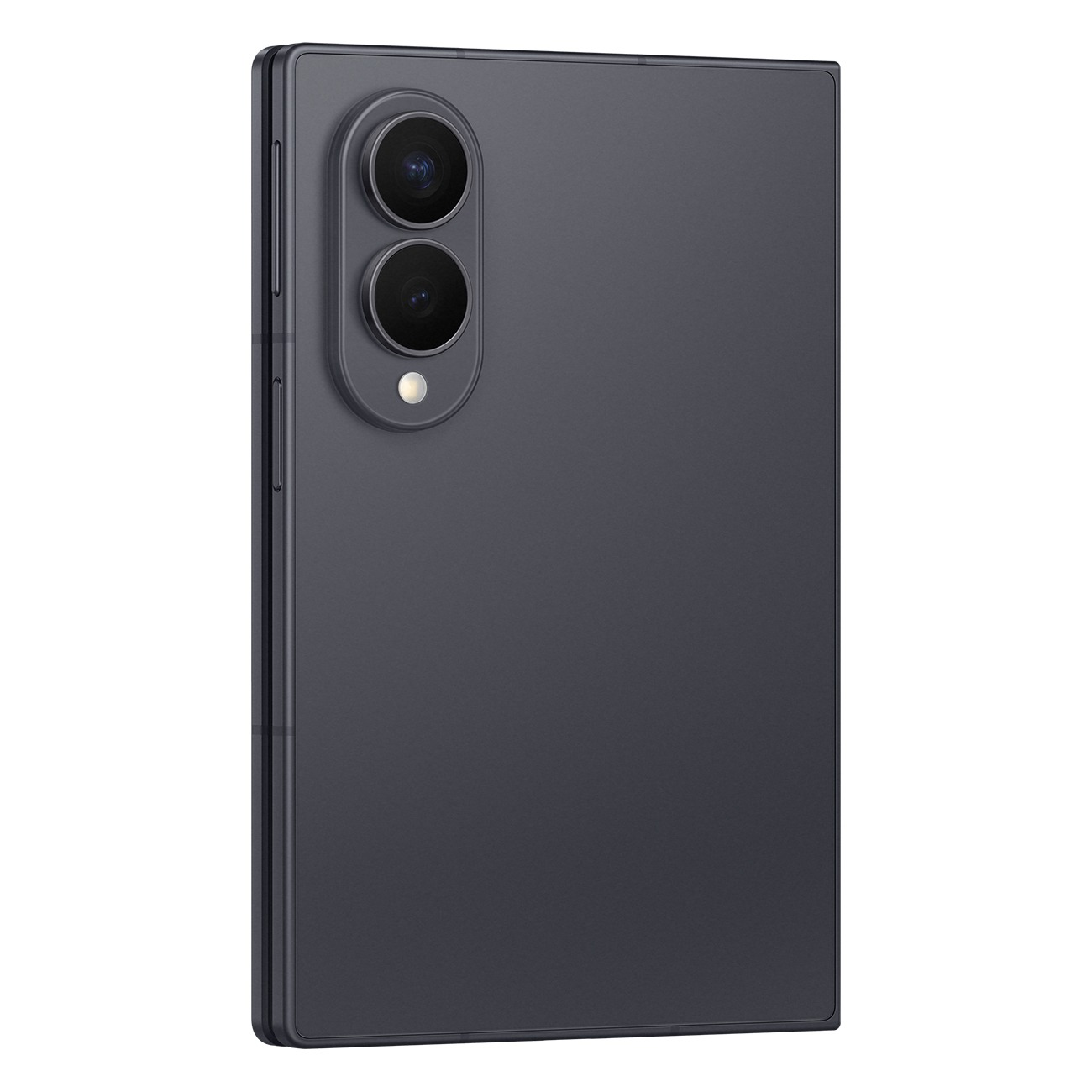 Rückseite eines grauen Smartphones mit vertikalem Kamera-Modul und zwei Linsen.