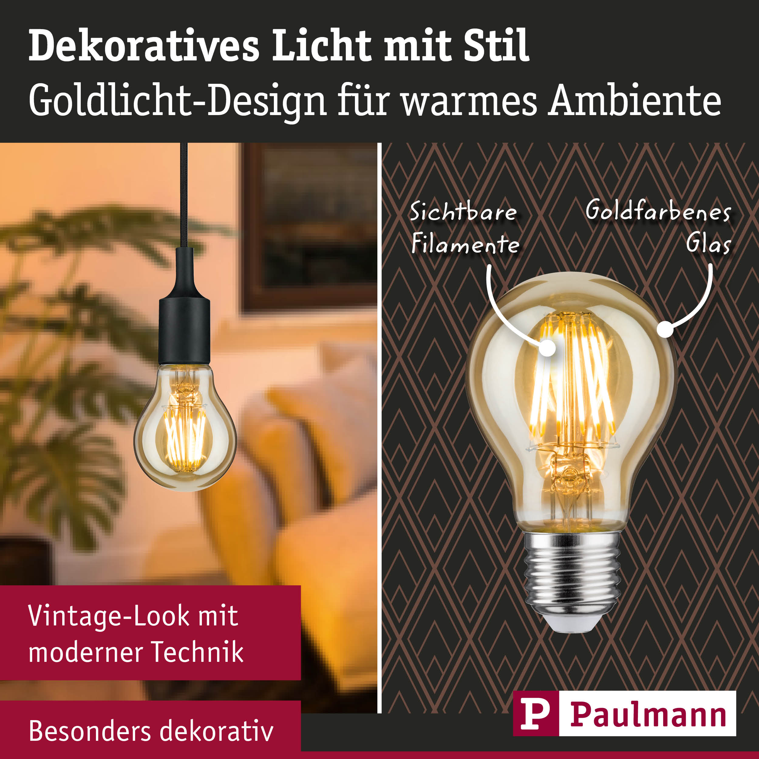 Żarówka LED z widocznymi żarnikami, złotym szkłem i designem vintage od Paulmann.