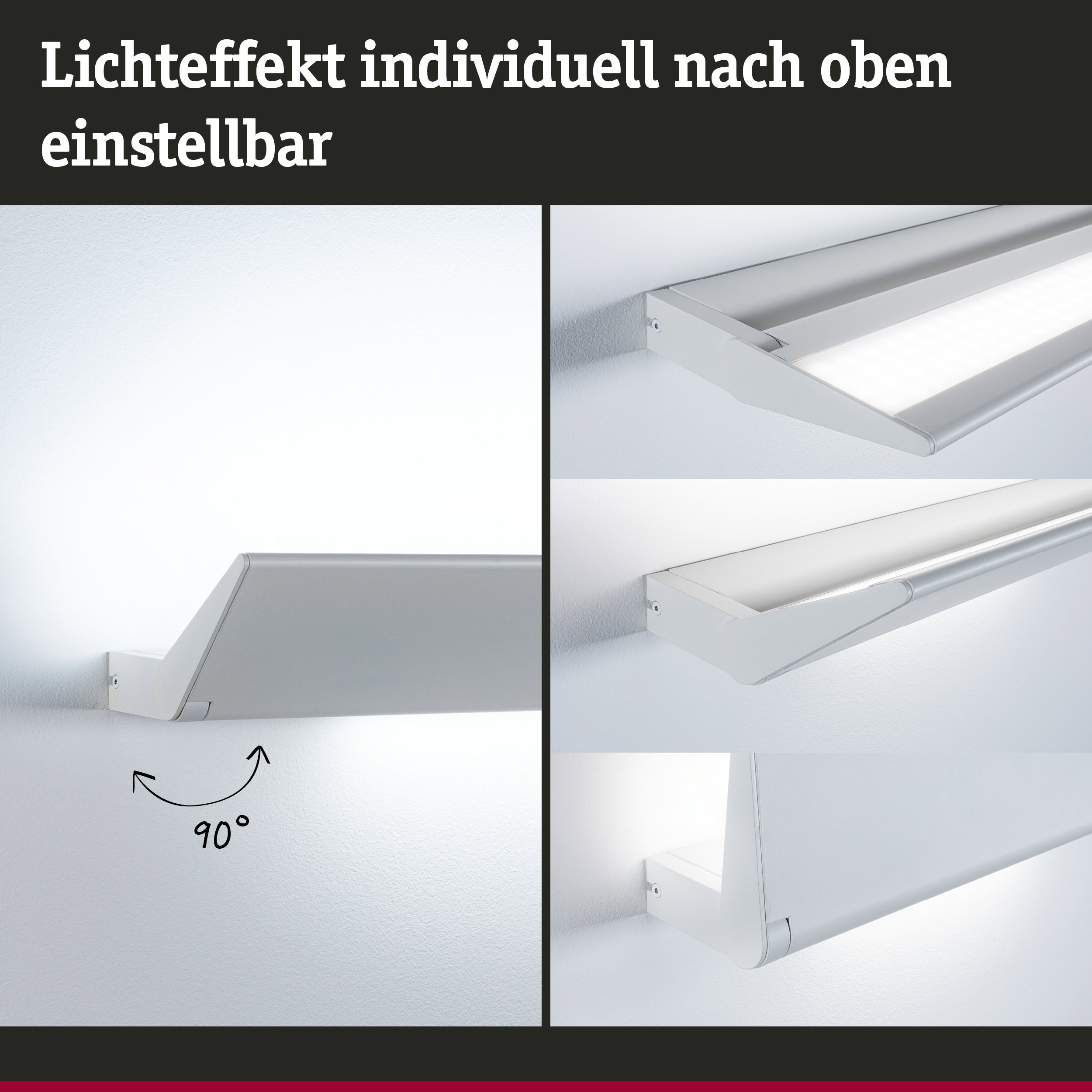 Wandleuchte mit verstellbarem Lichteffekt im 90-Grad-Winkel.
