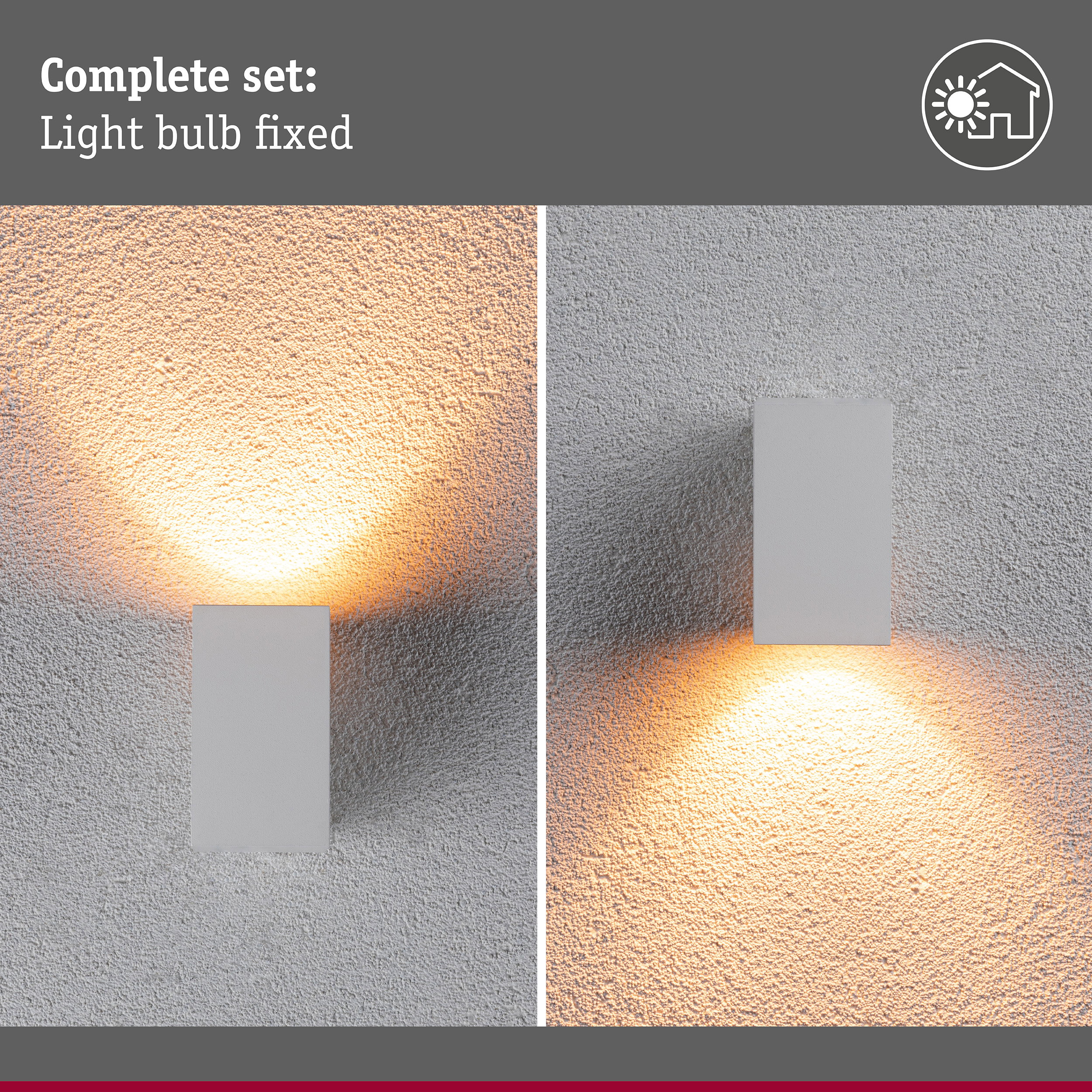 Wandleuchte an strukturierter Wand mit Aufwärts- und Abwärtslicht.