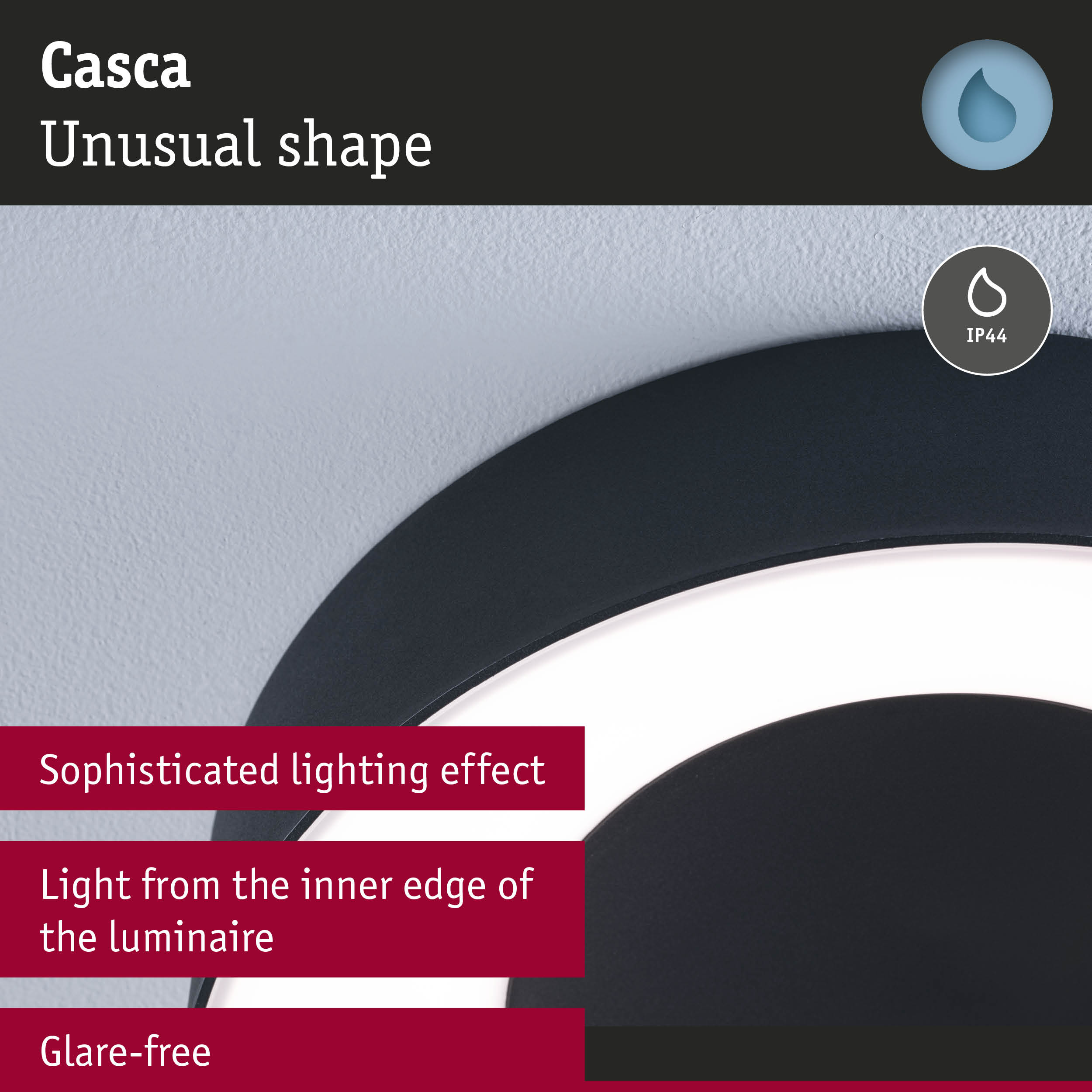 Lampa sufitowa Casca z IP44 i światłem bezodblaskowym.