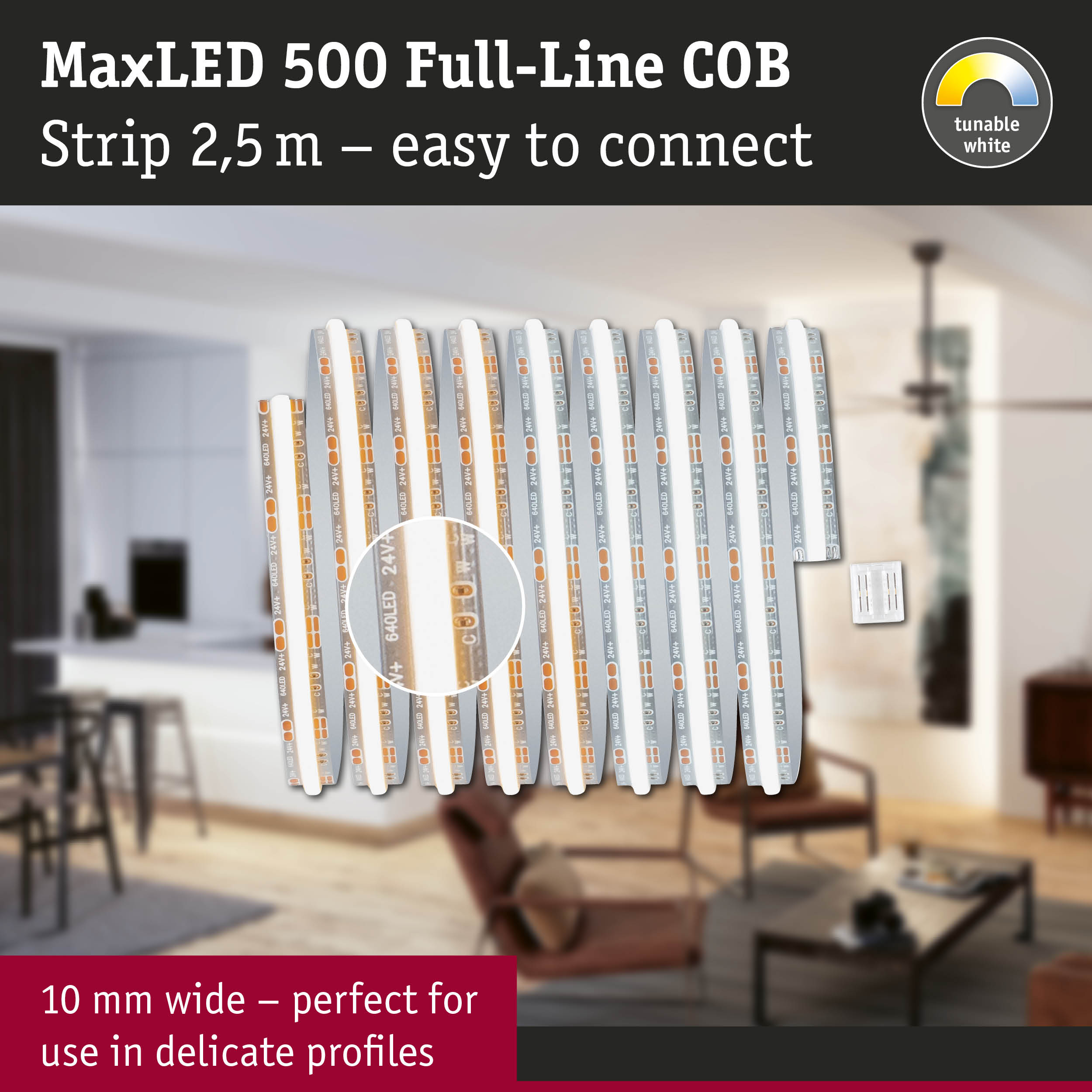 Taśma COB MaxLED 500, dł. 2,5 m, szer. 10 mm, do profili.