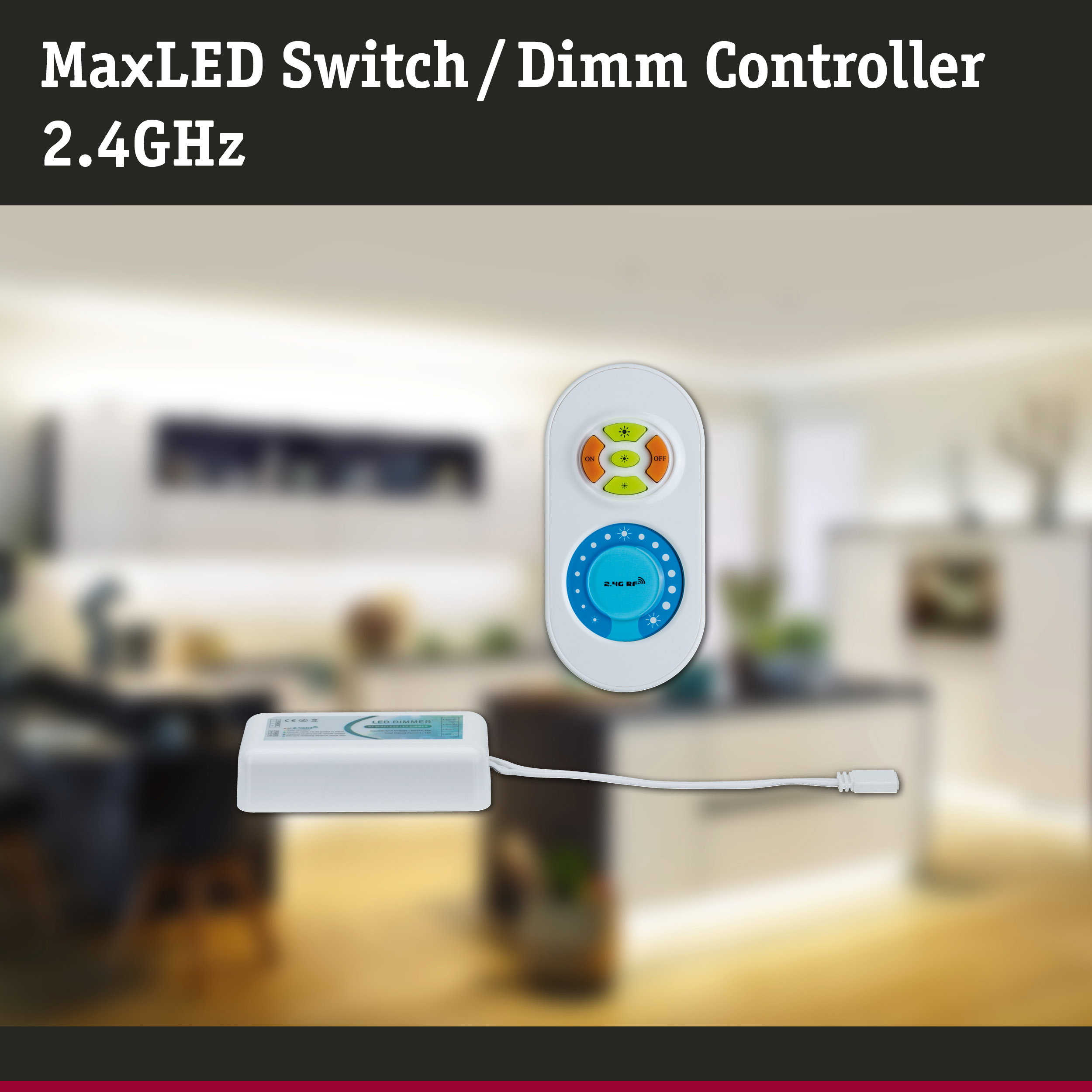 MaxLED Switch und Dimm Controller 2.4GHz mit Fernbedienung und Empfänger.