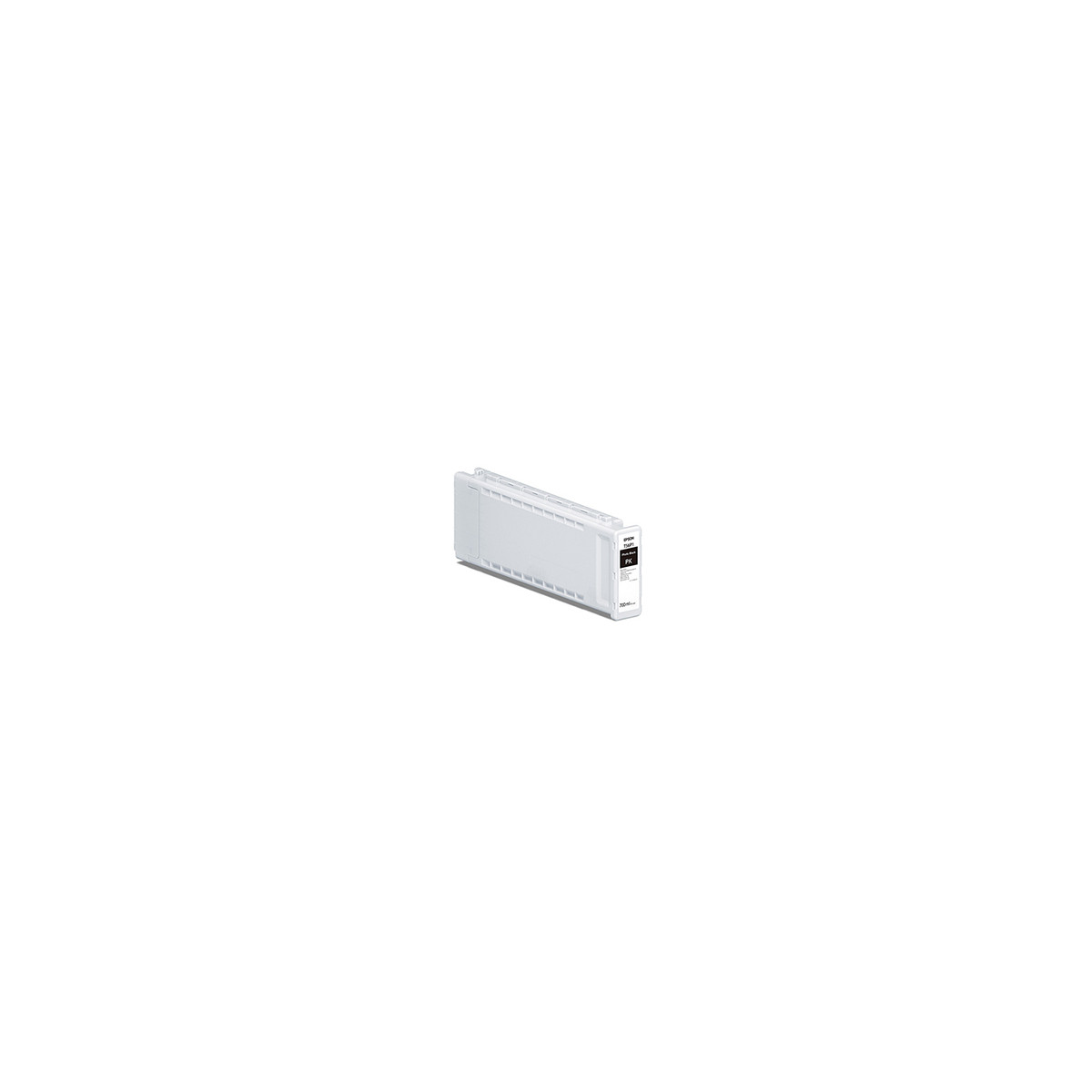 Una cartuccia d'inchiostro Epson bianca su sfondo bianco.
