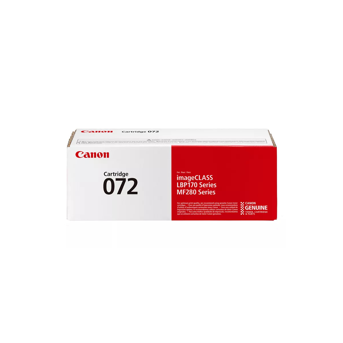 Biało-czerwone pudełko z tonrem Canon Cartridge 072 na białym tle.