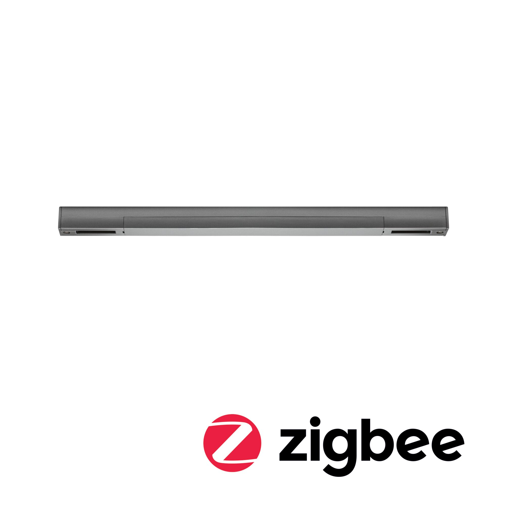 Ein graues, längliches Zigbee-Gerät mit flachem Design auf weißem Hintergrund.