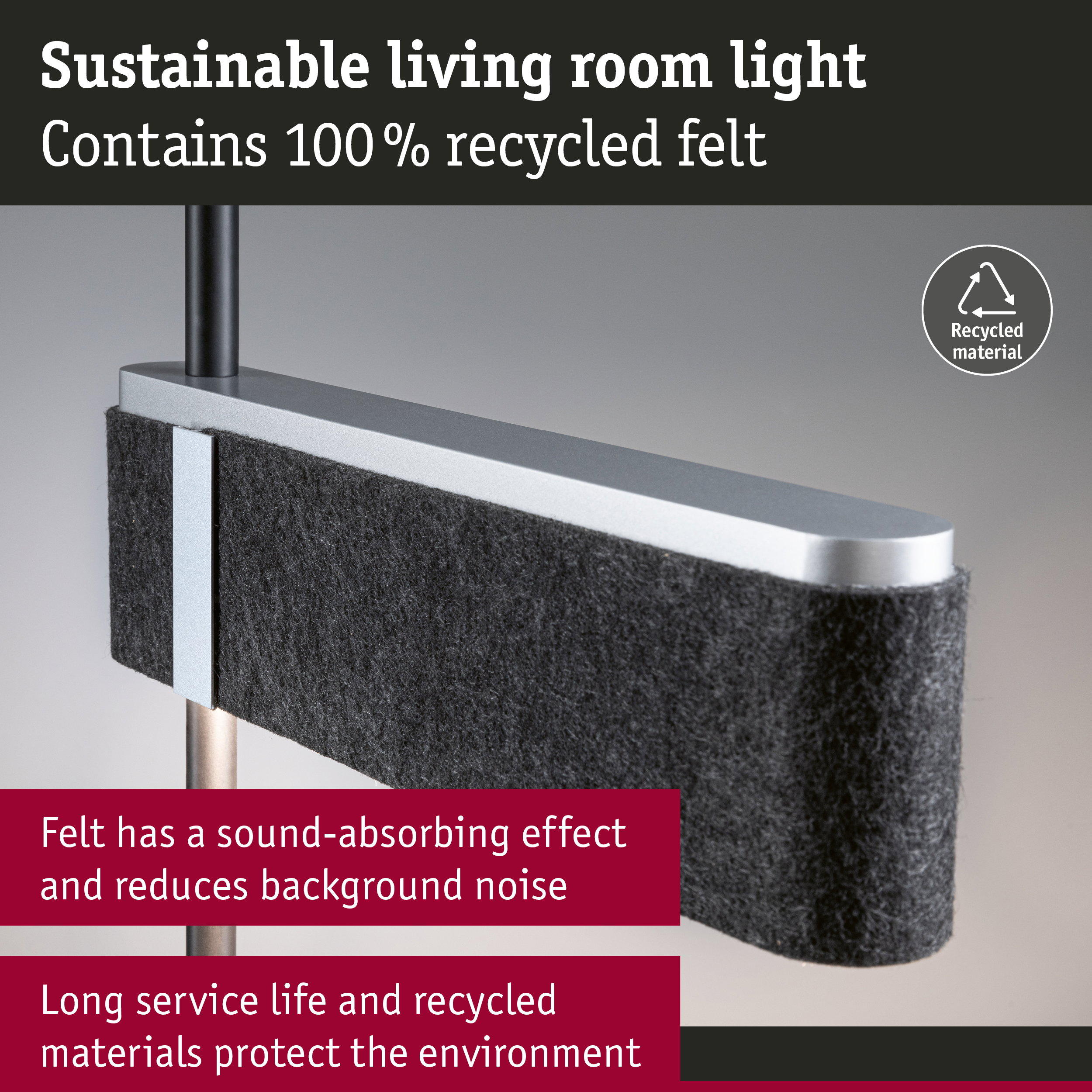 Zrównoważona lampa z filcu z recyklingu do redukcji hałasu.