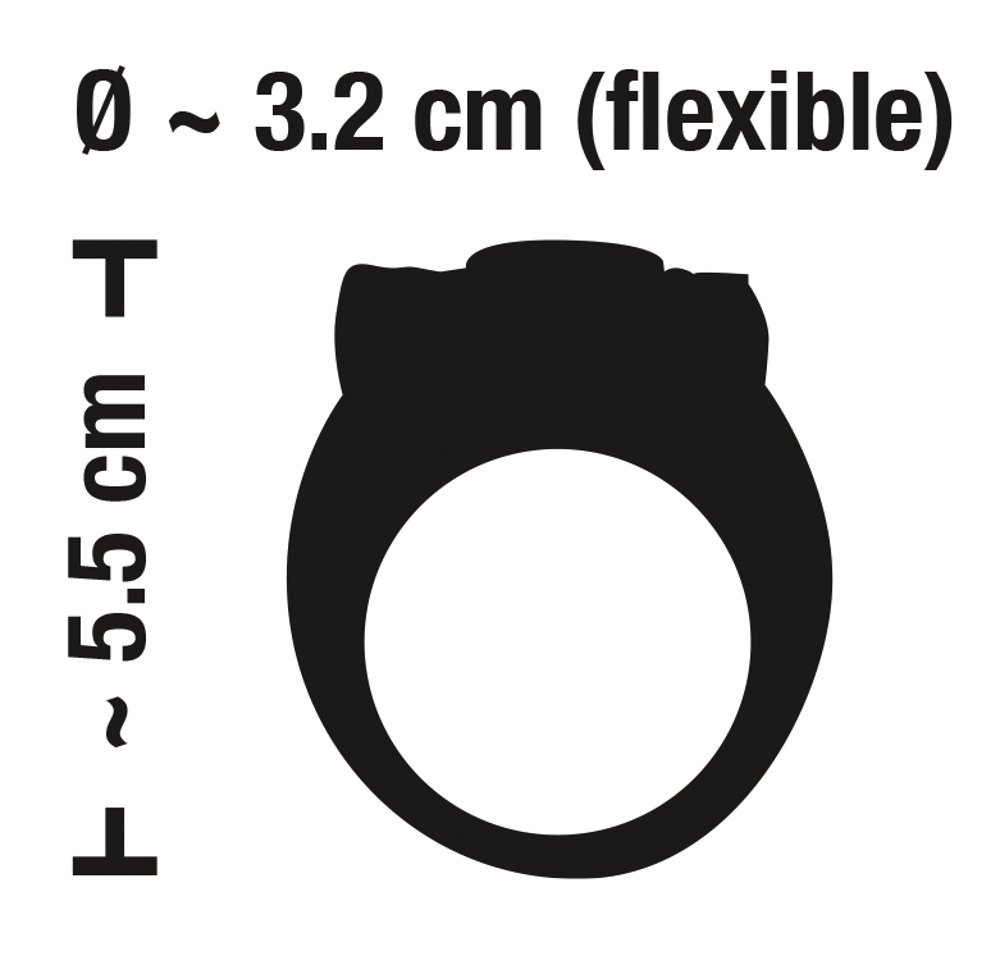 Schwarze Silhouette eines Rings mit Maßen: Durchmesser ca. 3,2 cm, Höhe ca. 5,5 cm.