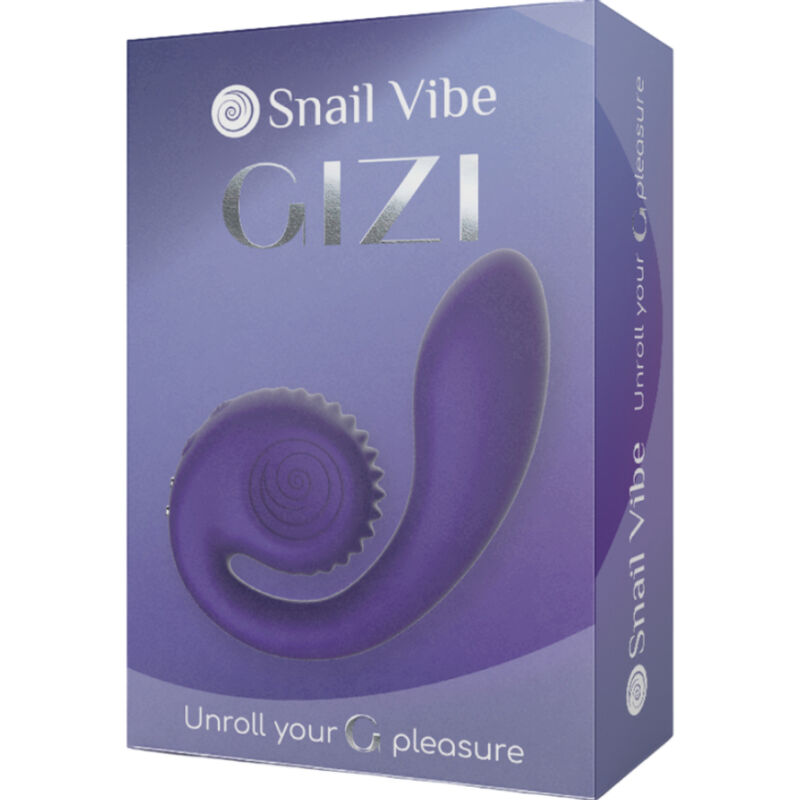 Lila Verpackung des Snail Vibe GIZI Vibrators mit Produktabbildung.