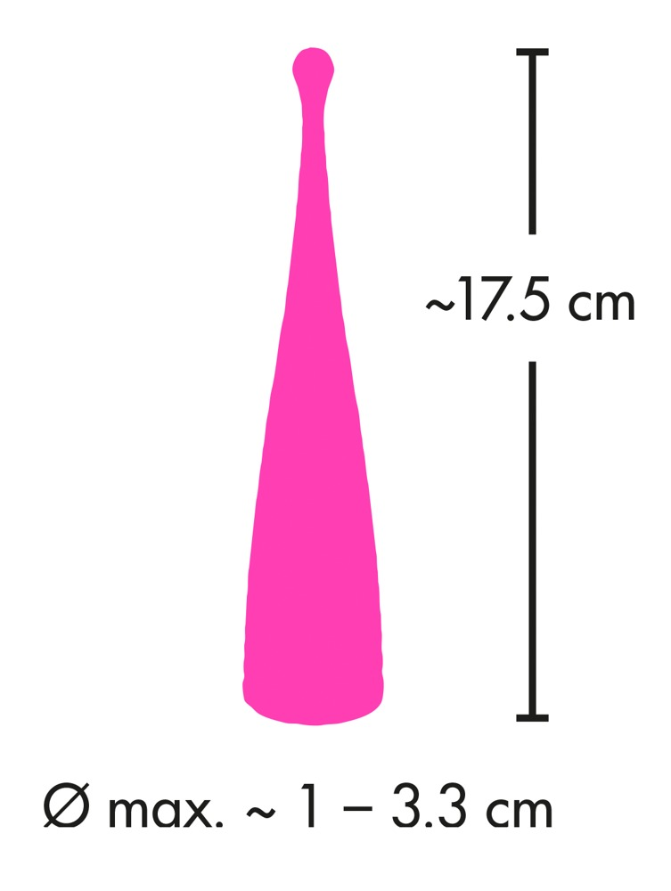 Rosa, kegelförmiges Objekt, ca. 17,5 cm hoch, mit Maßen für Höhe und Durchmesser.