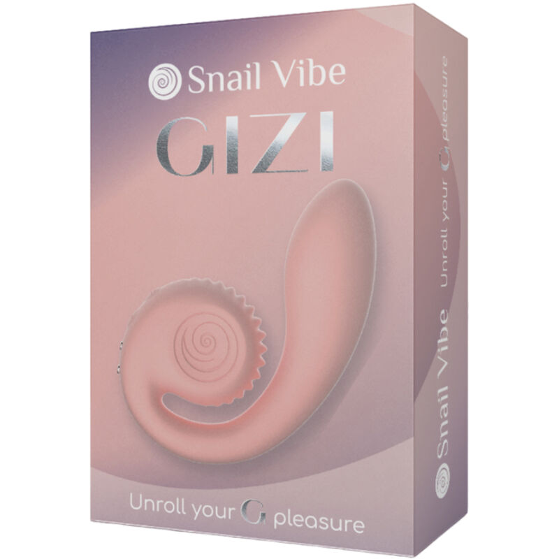 Caja rosa con el texto Snail Vibe GIZI y la imagen de un dispositivo de masaje rosa.