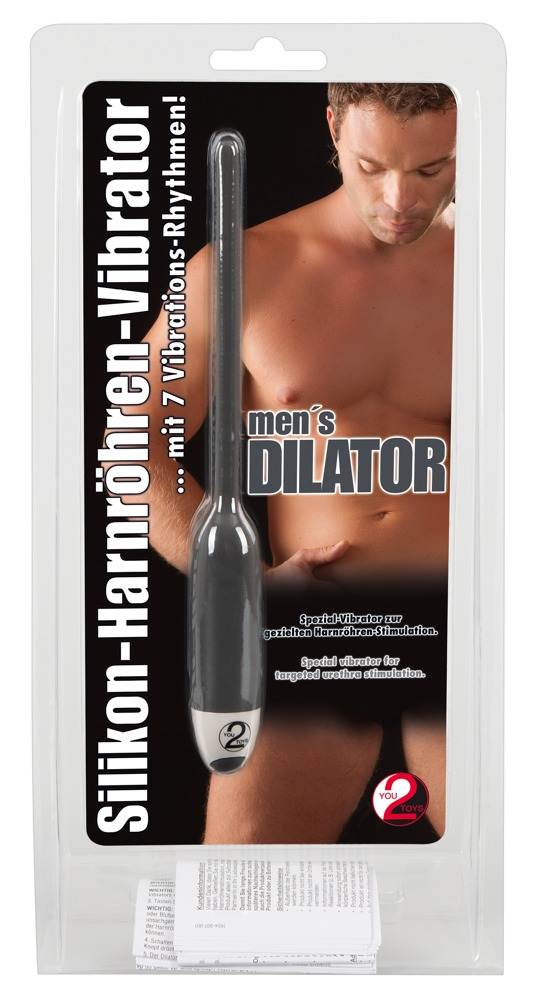 Verpackter Silikon-Harnröhren-Vibrator mit Bild eines Mannes auf dem Cover.