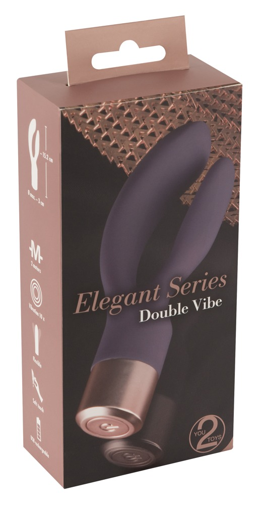Verpackung der Elegant Series Double Vibe mit Produktfoto und rosé-goldenen Akzenten.