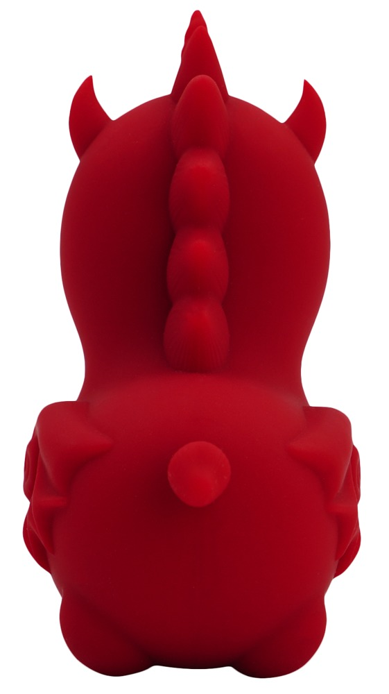 Rotes Monster-Figur mit Hörnern und Stacheln auf weißem Hintergrund.