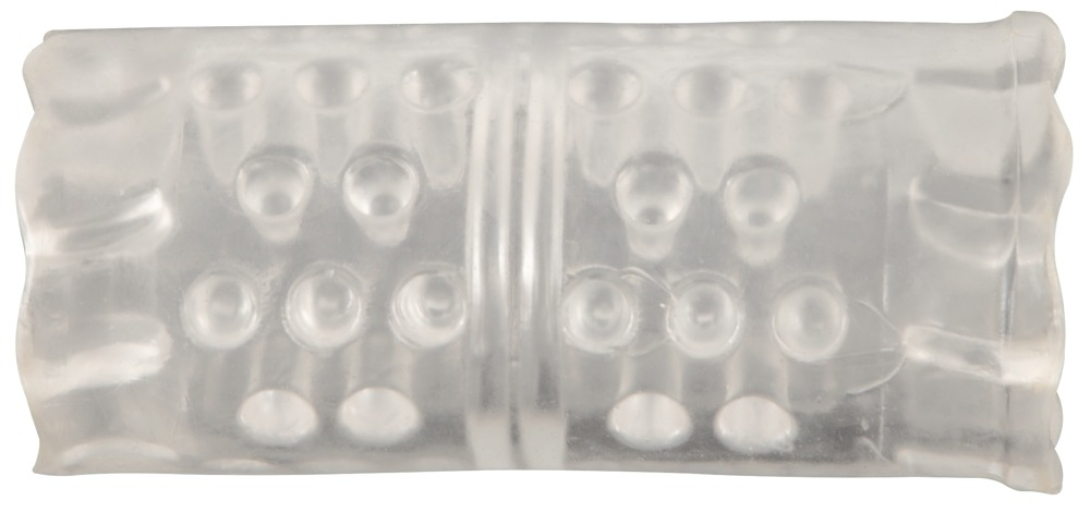 Transparente Silikonhülle mit Reihen von Innenpunkten und strukturierten Enden.