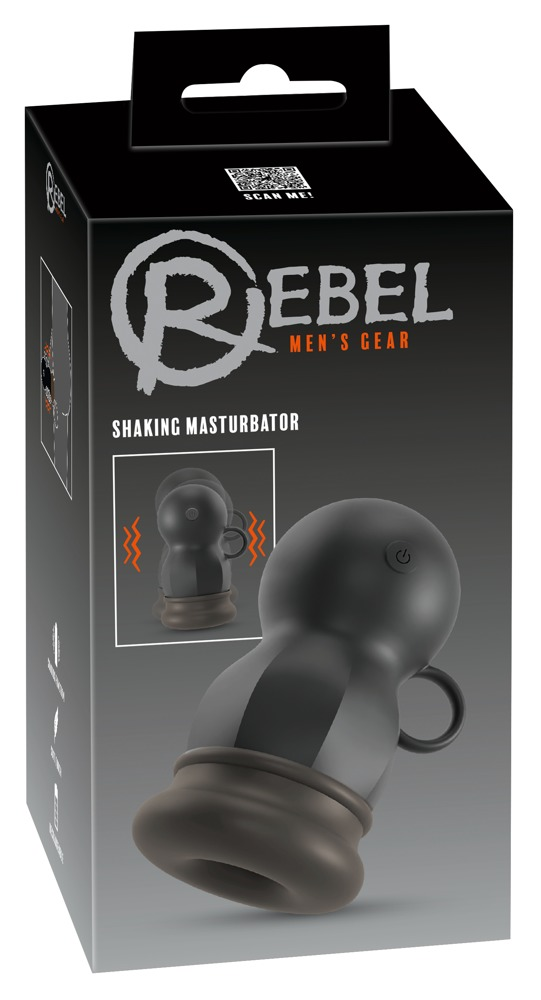 Eine schwarze Schachtel für einen vibrierenden Masturbator von Rebel Men's Gear.