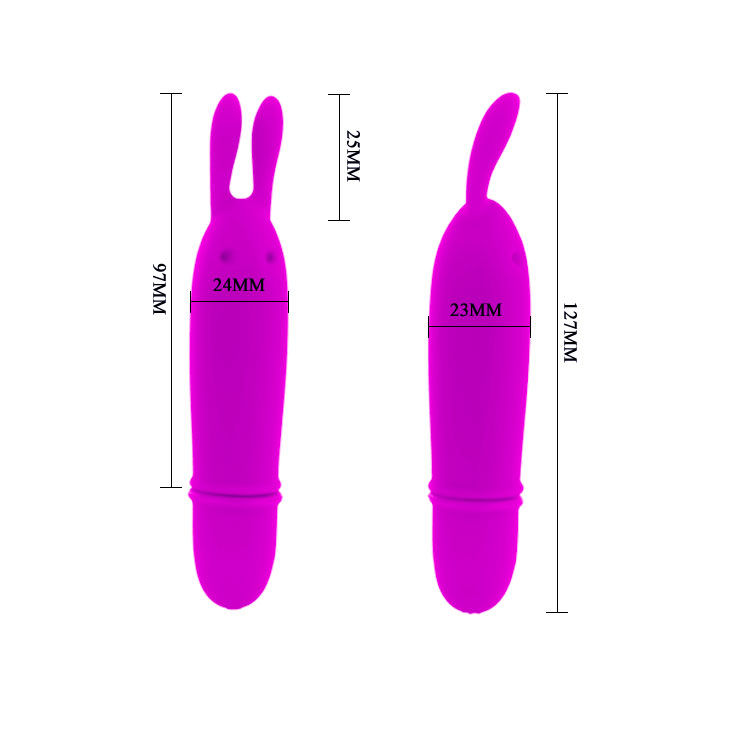 Diagramm zeigt eine lila Vibrator mit Maßen von 97mm und 127mm Höhe auf weißem Hintergrund.