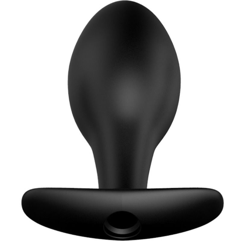 Ein glänzender, schwarzer Butt-Plug mit konischer Form und abgerundeter Basis.