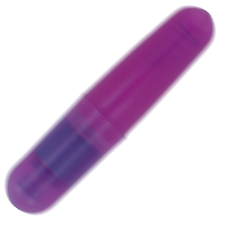 Un vibrador tipo bala morado con efecto de movimiento sobre fondo blanco.