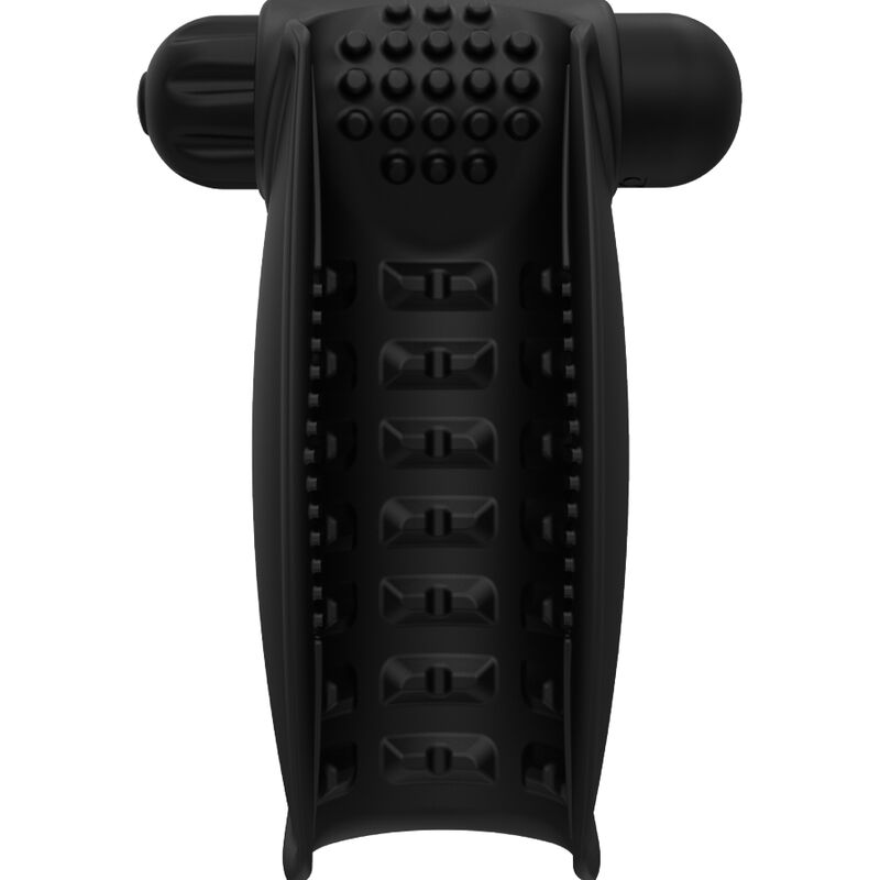 Ein schwarzes, strukturiertes Wellness-Gerät mit Noppen und Rillen.