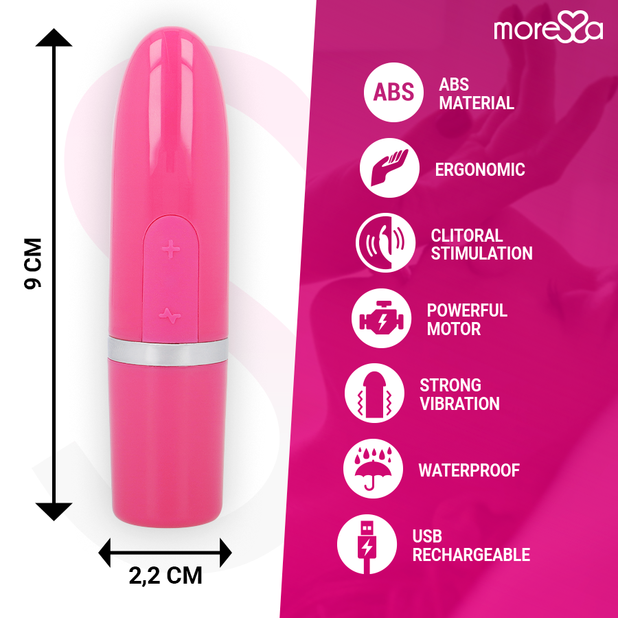 Rosa Bullet-Vibrator, 9 x 2,2 cm, mit ABS-Material, wasserdichtem Design und USB-Wiederaufladbarkeit.