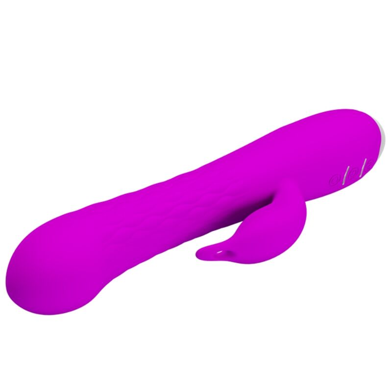 Ein glattes magentafarbenes Sexspielzeug mit ergonomischer Form und Steuertasten vor einem schlichten weißen Hintergrund.