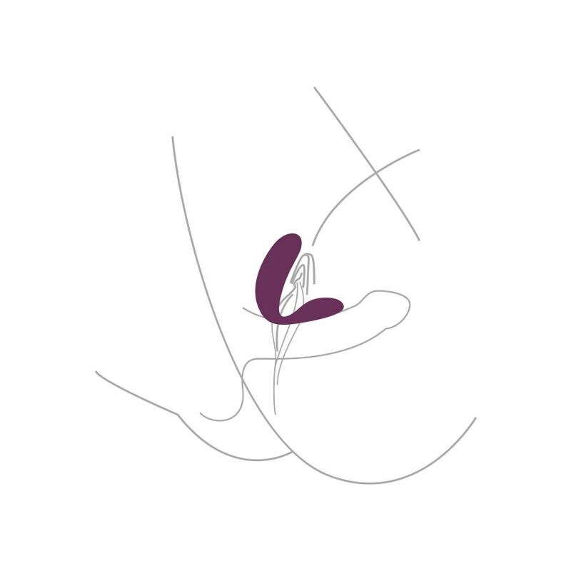 Una forma curvada morada sobre un boceto de líneas grises simples en un fondo blanco.