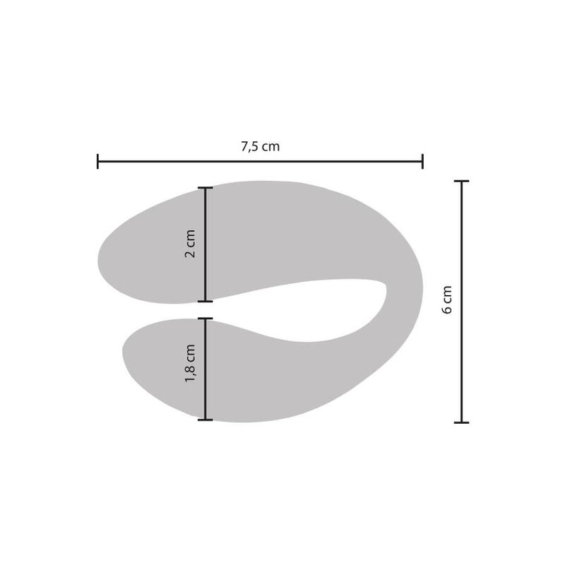 Diagrama de una huella de casco de 7,5 cm de ancho y 6 cm de alto, con medidas de secciones internas.
