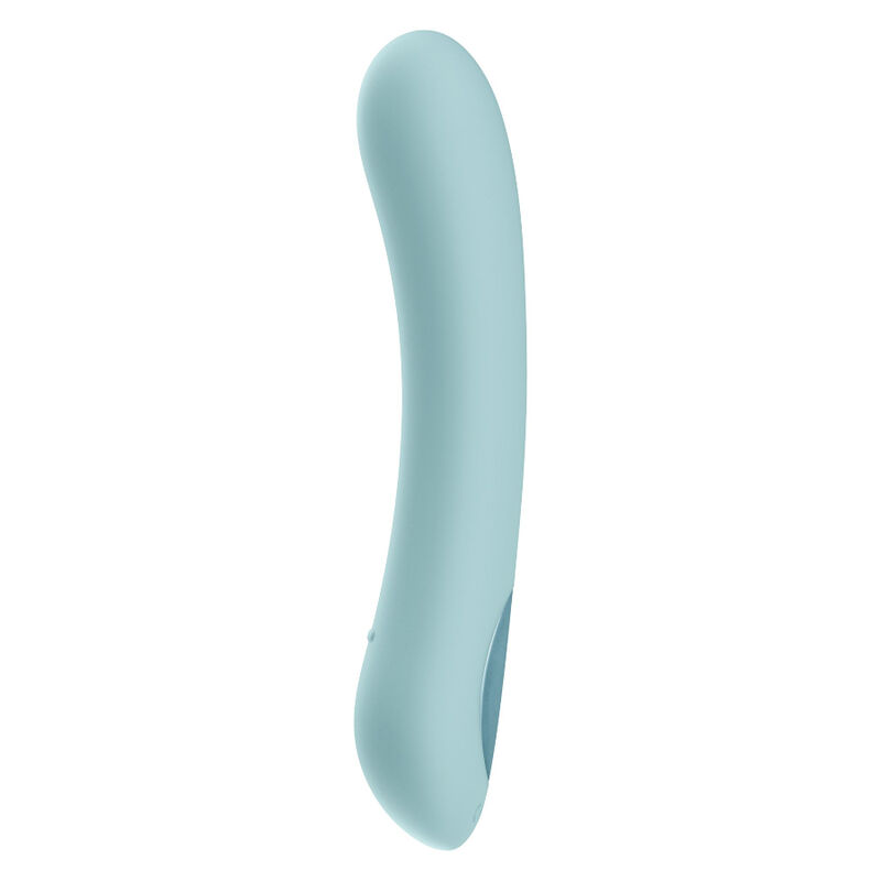 Un dispositivo de bienestar de color azul claro suave con forma curvada sobre fondo blanco.