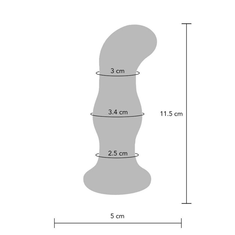 Esquema gris de un objeto ondulado con dimensiones de 3 cm a 11,5 cm sobre fondo blanco.