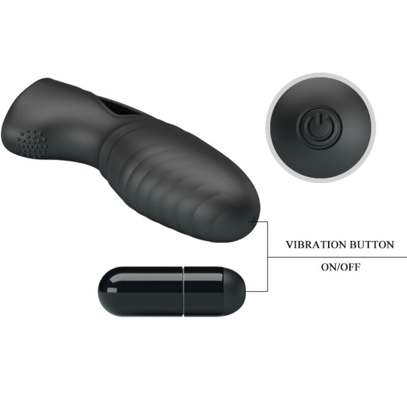Masajeador ergonómico negro con cápsula desmontable y botón de vibración de encendido/apagado.