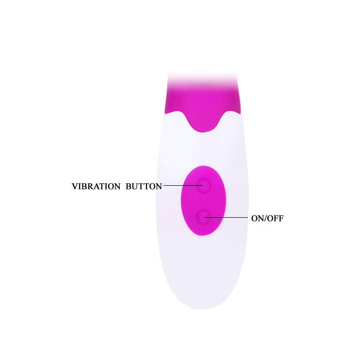 Diagrama de un dispositivo rosa y blanco que muestra los botones de vibración y encendido.