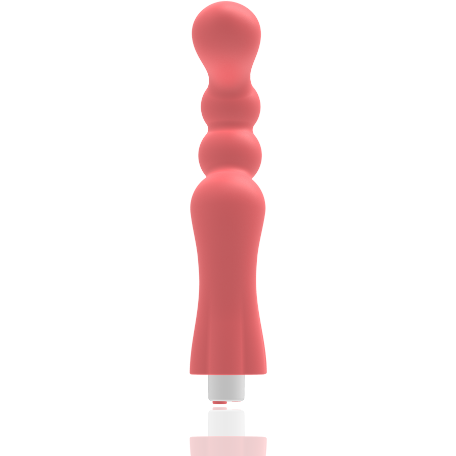 Ein rosafarbenes, gewelltes Adult-Toy vor weißem Hintergrund.