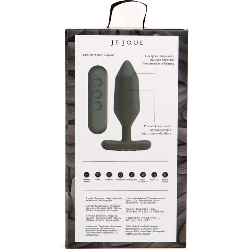 Embalaje de un juguete sexual gris Je Joue que muestra el dispositivo y control remoto.